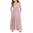 thumbnail image 1 of Inglocry Girl's Long Sleeve Polka Dot Loose Casual Round Neck Holiday Long Maxi Dress with Pockets 5-14 Years Pink 9-10Y, 1 of 4