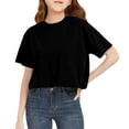 thumbnail image 1 of Inglocry Girls Athletic Oversized Crop Tops Kids Drop Shoulder Short Sleeve T Shirts Workout Tees 5-14 Years Basic T-Shirt Black 3-4Y, 1 of 6