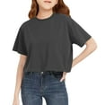 thumbnail image 1 of Inglocry Girls Athletic Oversized Crop Tops Kids Drop Shoulder Short Sleeve T Shirts Workout Tees 5-14 Years Basic T-Shirt Dark Gray 3-4Y, 1 of 6