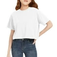 thumbnail image 1 of Inglocry Girls Athletic Oversized Crop Tops Kids Drop Shoulder Short Sleeve T Shirts Workout Tees 5-14 Years Basic T-Shirt White 9-10Y, 1 of 6