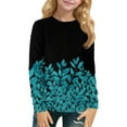 thumbnail image 1 of Inglocry Girls Long Sleeve T Shirts Kids Crewneck Fall Winter Tops Loose Fit Graphic Tees 5-14 Years Cyan 5-6Y, 1 of 5