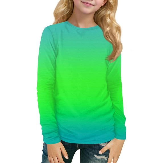 Inglocry Girls' ComfortSoft Round Neck Floral Graphic Tees Basic Long Sleeve Tee Fall Winter Tops For 5-14 Year Kids Green 5-6Y