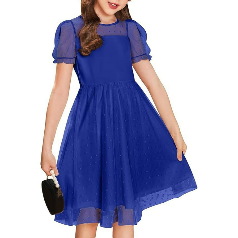Inglocry Girls Dress Contrast Mesh Puffy Short Sleeve A Line Solid Color Casual Party Dress 3-12 Years Blue 13-14Y - Walmart.com Inglocry Girls Dress Contrast Mesh Puffy Short Sleeve A Line Solid Color Casual Party Dress 3-12 Years Blue 13-14Y - Walmart.com
