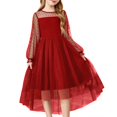 thumbnail image 1 of Inglocry Girls Dresses Contrast Mesh Long Sleeve Twirly High Low Birthday Party Solid Color Formal Dress Red 9-10Y, 1 of 5