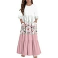 thumbnail image 1 of Inglocry Girls Floral Maxi Dress, Flower Printed Short Sleeves Dress with Pockets Summer Long Holiday Dress Pink 13-14Year, 1 of 4