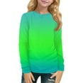 thumbnail image 1 of Inglocry Girls Long Sleeve T Shirts Kids Crewneck Fall Winter Tops Loose Fit Graphic Tees 5-14 Years Green 11-12Y, 1 of 5