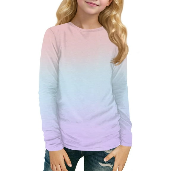 Inglocry Girls Long Sleeve T Shirts Kids Crewneck Fall Winter Tops Loose Fit Graphic Tees 5-14 Years Light pink 7-8Y
