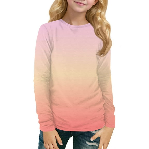 Inglocry Girls Long Sleeve T Shirts Kids Crewneck Fall Winter Tops Loose Fit Graphic Tees 5-14 Years Pink 9-10Y