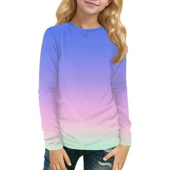 Inglocry Girls Long Sleeve T Shirts Kids Crewneck Fall Winter Tops Loose Fit Graphic Tees 5-14 Years Purple 9-10Y