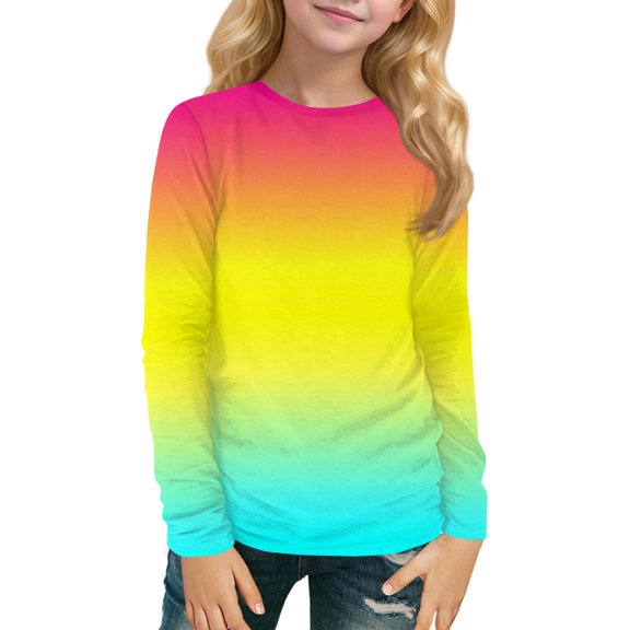 Inglocry Girls Long Sleeve T Shirts Kids Crewneck Fall Winter Tops Loose Fit Graphic Tees 5-14 Years Yellow 9-10Y