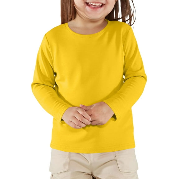 Inglocry Girls Long Sleeve T Shirts Kids Fall Crewneck Tops Basic Tees Yellow 90