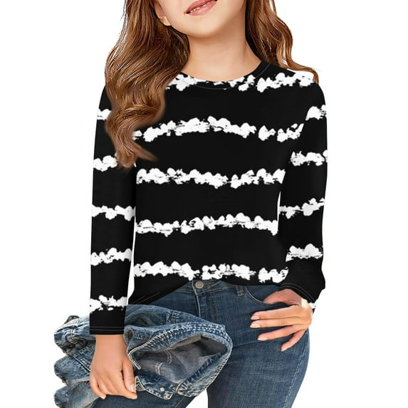 Inglocry Girls Long Sleeve T Shirts Kids Fall Tops Crewneck Basic Loose Fit Tees For Kids Age 5-14Y Black 7-8Y