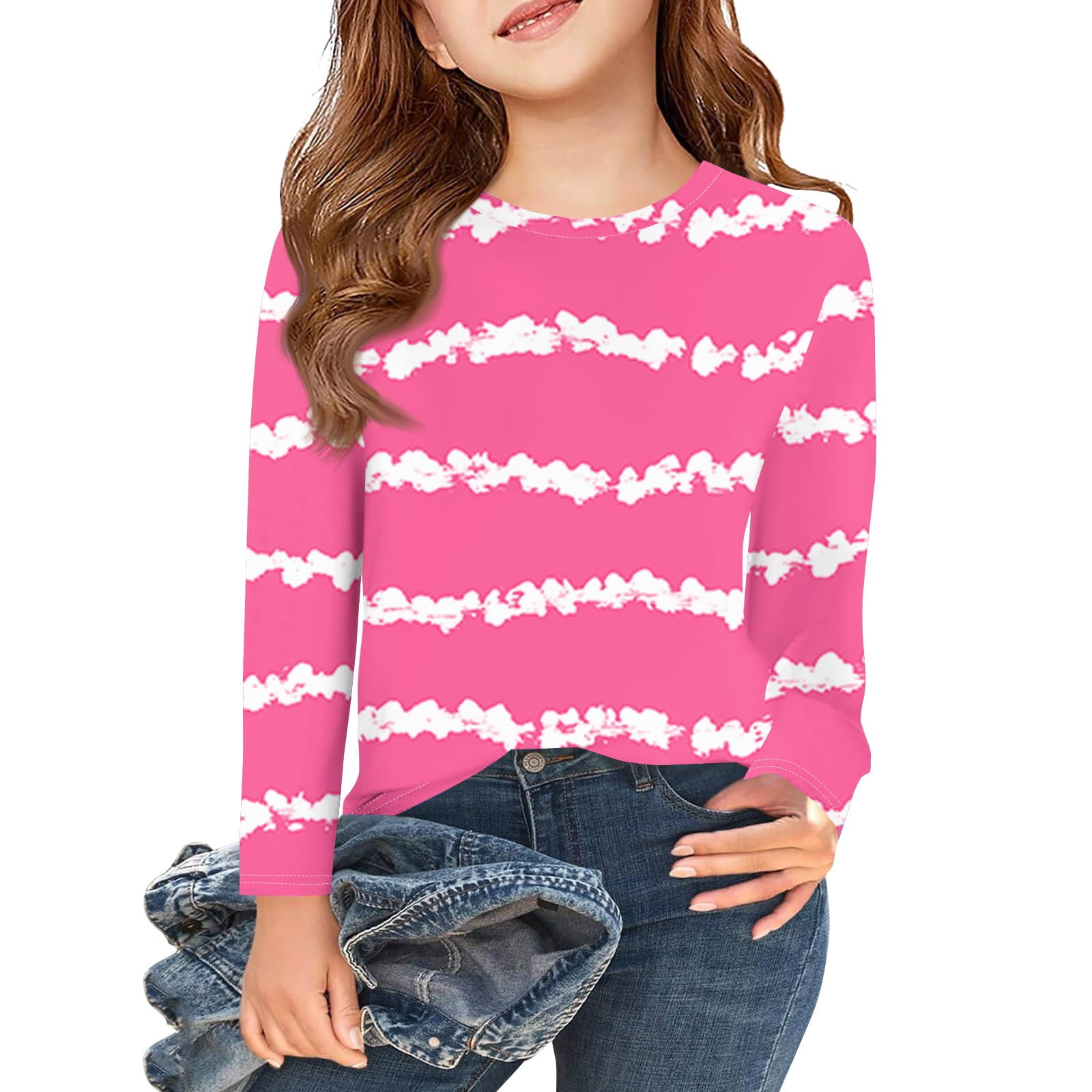 Kids Girls' T shirt Solid Color School Long Sleeve Adorable 7-13 Years Spring Black Pink main image 1