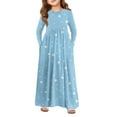 thumbnail image 1 of Inglocry Girls Maxi Dress Casual Holiday Long Dresses with Pockets Round Neck Cute Dresses For Teens 5-14 Light Blue 7-8Y, 1 of 4