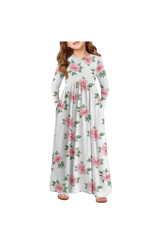 Girls Maxi Dress Casual Holiday Long Dresses with Pockets Round Neck Cute Dresses For Teens 5-14 Mint Green 7-8Y