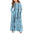 thumbnail image 1 of Inglocry Girls Maxi Dress Long Sleeve Round Neck Casual Holiday Dress with Pockets for 5-14 Years Summer Dresses For Teens Light Blue 13-14Y, 1 of 4
