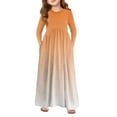 thumbnail image 1 of Inglocry Girls Maxi Dress Long Sleeve Round Neck Casual Holiday Dress with Pockets for 5-14 Years Summer Dresses For Teens Orange 7-8Y, 1 of 4