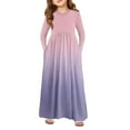 thumbnail image 1 of Inglocry Girls Maxi Dress Long Sleeve Round Neck Casual Holiday Dress with Pockets for 5-14 Years Summer Dresses For Teens Pink 9-10Y, 1 of 4