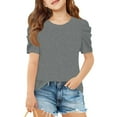 thumbnail image 1 of Inglocry Girls Puff Short Sleeve Shirts Summer Ribbed Knit Crewneck T Shirt Tops Tee Blouse Cute Summer Tops For Teens Gray 5-6Y, 1 of 4