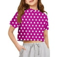 thumbnail image 1 of Inglocry Girls Short Sleeve Crop Tops Kids Fashion Oversized Cute Crew Neck Cropped Athletic T Shirts Oversized T-Shirt Polka Dot Graphic Tees Hot Pink 4-5Y, 1 of 5