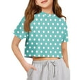 thumbnail image 1 of Inglocry Girls Short Sleeve Crop Tops Kids Fashion Oversized Cute Crew Neck Cropped Athletic T Shirts Oversized T-Shirt Polka Dot Graphic Tees Light Blue 9-10Y, 1 of 5