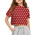thumbnail image 1 of Inglocry Girls Short Sleeve Crop Tops Kids Fashion Oversized Cute Crew Neck Cropped Athletic T Shirts Oversized T-Shirt Polka Dot Graphic Tees Wine 1-2Y, 1 of 5