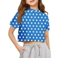 thumbnail image 1 of Inglocry Girls Short Sleeve Crop Tops Kids Fashion Oversized Cute Crew Neck Cropped Athletic T Shirts Oversized T-Shirt Polka Dot Graphic Tees Royal Blue 7-8Y, 1 of 5