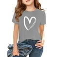 thumbnail image 1 of Inglocry Girls Short Sleeve T Shirts Kids Summer Tops Crewneck Basic Graphic Tees Cute Tops For Teens 5-14 Years Light Gray 3-4Y, 1 of 4