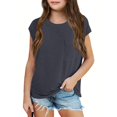 thumbnail image 1 of Inglocry Girls Summer Casual Tops Short Sleeve Textured T Shirts Cute Comfy Tees Summer Fashion Summer Tops For Teens Dark Gray 9-10Y, 1 of 4