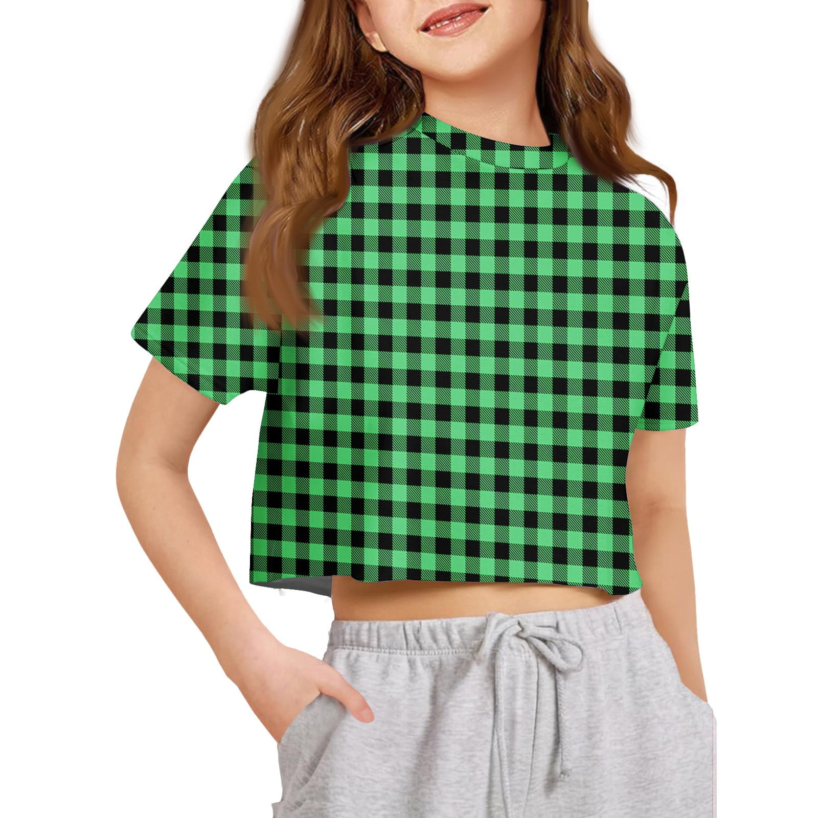 Girls Crop Top Friday Coffee 3/4 Sleeve Cotton Tee