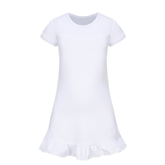 Inglocry Girls Summer Short Sleeve Dress A Line Swing Basic Skater Twirl Party Dresses 5-14 Years White 13-14Y
