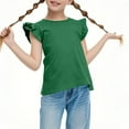 thumbnail image 1 of Inglocry Girls' Flutter Sleeve T-Shirt Soft Casual Summer Crewneck Cute Tees Basic Tees Girls Soft Summer Tops Age 4-15 Army Green 140, 1 of 4