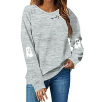 Inglocry Halloween Spooky Season Oversized Sweatshirt Women Cute Ghost Sweatshirts Fall Sweater Pullover Top Gray M