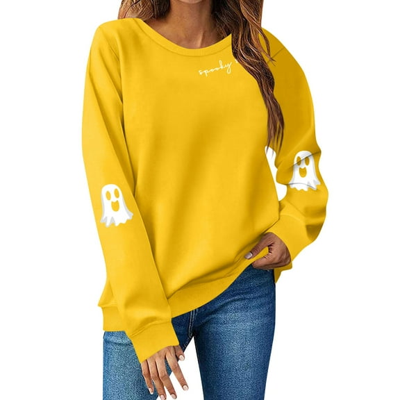 Inglocry Halloween Spooky Season Oversized Sweatshirt Women Cute Ghost Sweatshirts Fall Sweater Pullover Top Orange XL