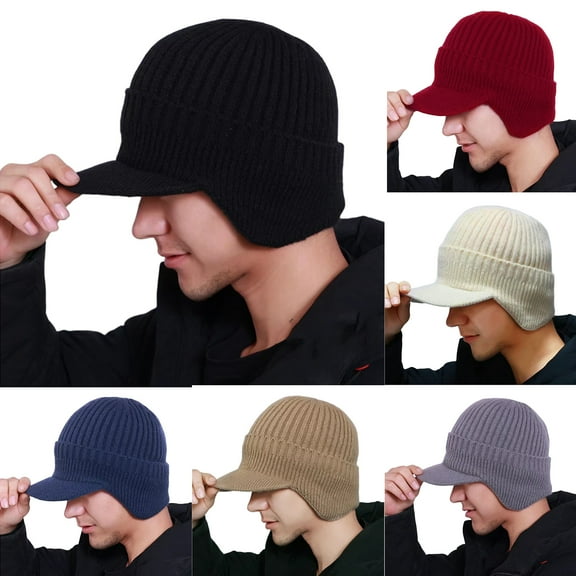 Inglocry Head Beanie Winter Hat for Men Knitted Solid Color Hats Ear Outdoor Thermal Stocking Dark Gray