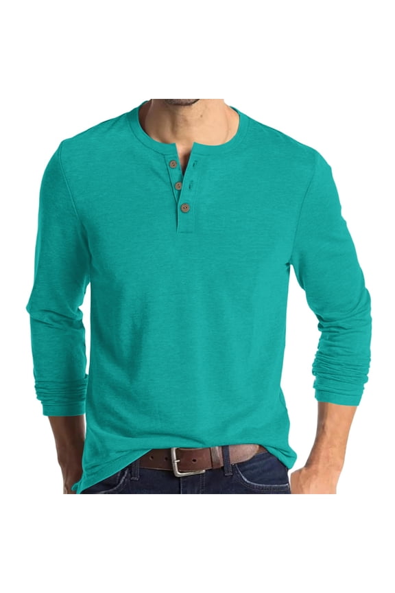 Henley Long Sleeve Shirts for Men, Regular-Fit Solid Color Basic Button Down Shirts Soft Basic Tops Turquoise 3XL