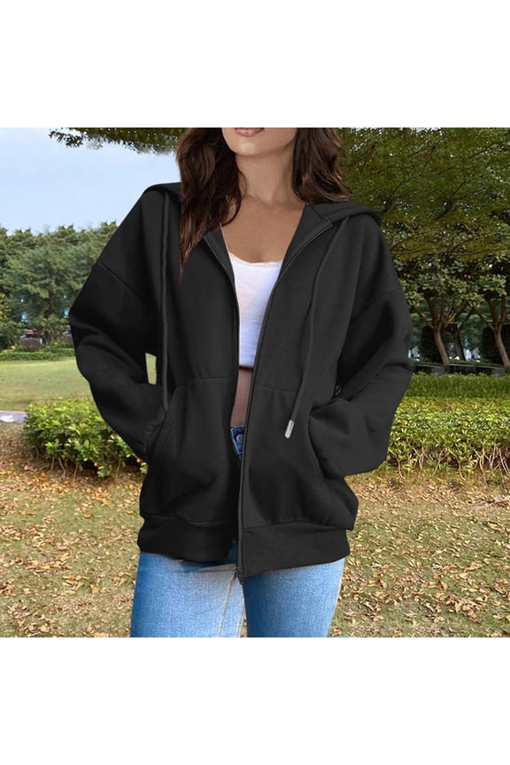 Hoodies For Women Zip Up Oversized Y2K Jackets Lightweight Casual Athletic Fleece Plus Size Sweatshirts Fall Fashion 2025 Black 3XL