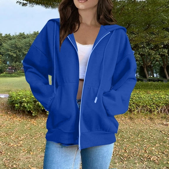 Inglocry Hoodies For Women Zip Up Oversized Y2K Jackets Lightweight Casual Athletic Fleece Plus Size Sweatshirts Fall Fashion 2025 Dark Blue 2XL