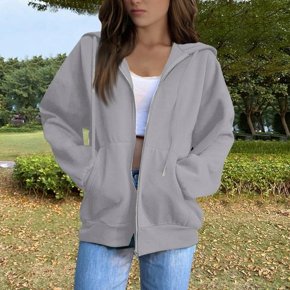 Inglocry Hoodies For Women Zip Up Oversized Y2K Jackets Lightweight Casual Athletic Fleece Plus Size Sweatshirts Fall Fashion 2025 Gray 3XL