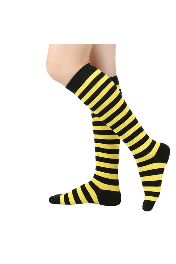 Knee High Athletic Socks Womens Stripe Tube Outdoor Sport Socks Running Baseball Stockings Casual Long Boot Tights Yellow