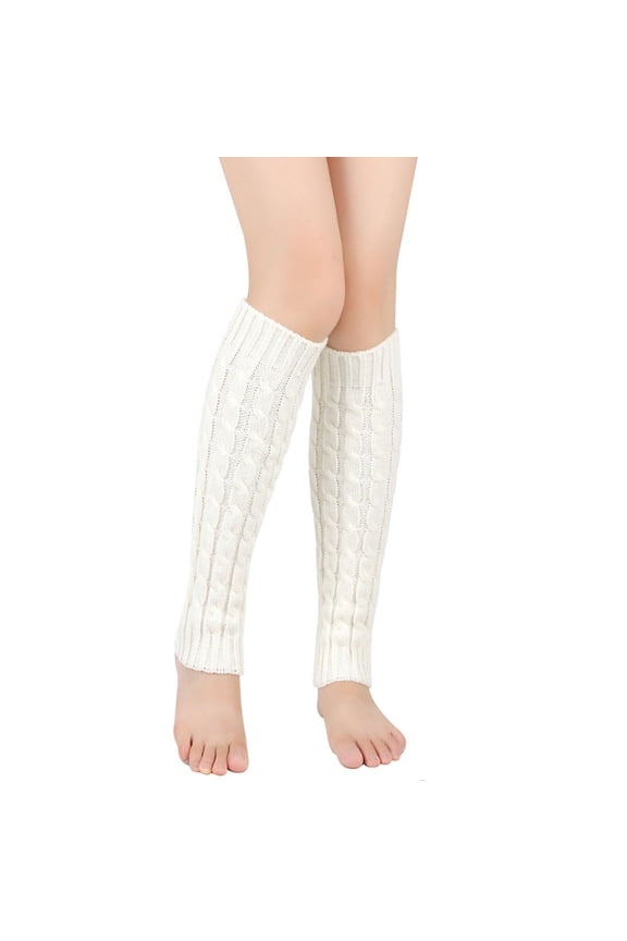 Leg Warmers for Women 80s Cable Knit Leg Warmer for Dance Figure Skating Yoga Party Solid Color Long Socks White