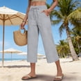thumbnail image 1 of Inglocry Linen Capri Pants for Women 2026 - Drawstring Wide Leg Elastic Waist Summer Casual Lightweight Cropped Trousers with Pockets Gray S, 1 of 5