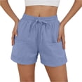 thumbnail image 1 of Inglocry Linen Shorts Women Casual Wide Leg High Waisted Summer Shorts Comfy Elastic Waist Beach Shorts with Pockets Sky Blue 2XL, 1 of 5
