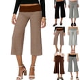 thumbnail image 1 of Inglocry Low Rise Gaucho Pants Fold Over Pants Capri Flared Plisse Casual Loungewear Wide Leg Sweatpants Palazzo for Women 2000S Black M, 1 of 6