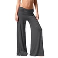 thumbnail image 1 of Inglocry Low Waisted Fold Over Yoga Flare Pants for Women Lounge Foldover Sweatpants Wide Straight Leg Leggings Trousers Dark Gray L, 1 of 9
