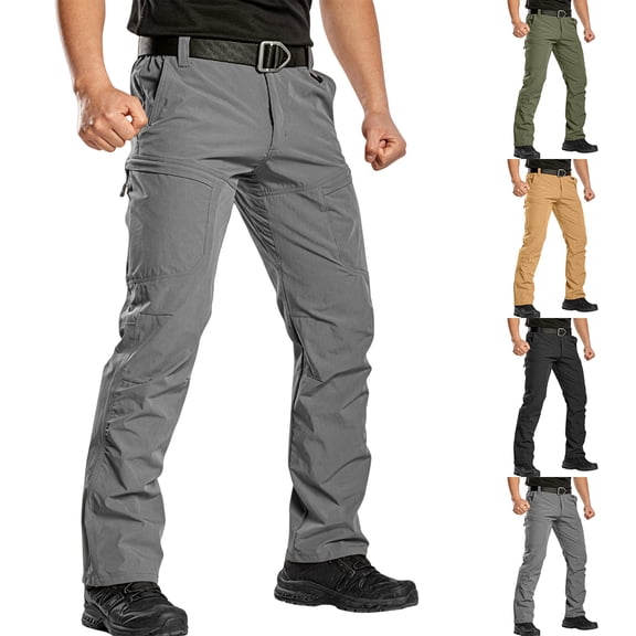 Inglocry Men Cargo Pants Relaxed Fit Water Resistant Ripstop Utility Work Pants Stretch Lightweight Hiking Tactical Pants Green M