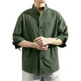 thumbnail image 1 of Inglocry Men Linen Shirt Button Down Long Sleeve Cotton Beach Band Collar Casual Summer Shirts Army Green XL, 1 of 4