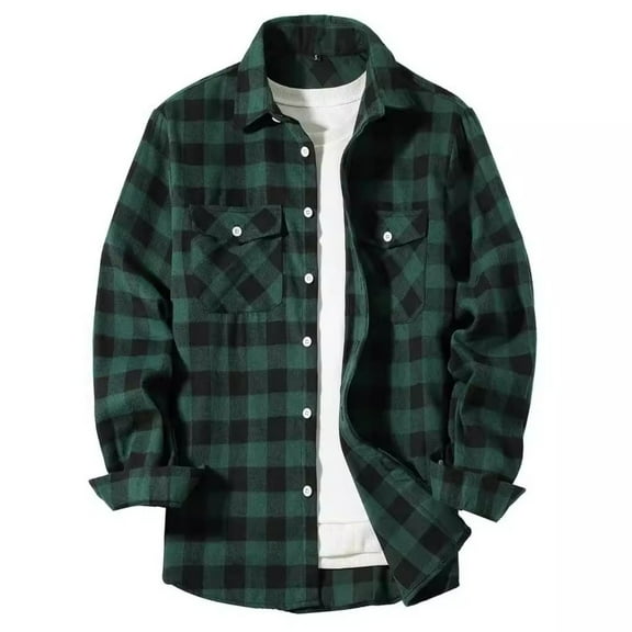 Inglocry Men's Button Down Regular Fit Long Sleeve Plaid Flannel Casual Shirts Vintage Plaid Shirts Green XL