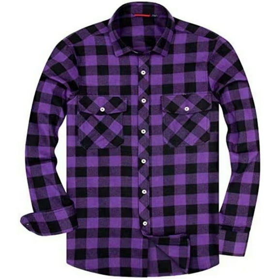 Inglocry Men's Button Down Regular Fit Long Sleeve Plaid Flannel Casual Shirts Vintage Plaid Shirts Purple XL