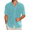 thumbnail image 1 of Inglocry Men's Casual Button Down Shirts Short Sleeve Textured Summer Beach Shirt Habit Shirts For Men Short Sleeve Blue L, 1 of 5
